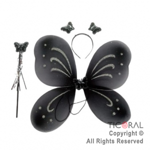 ALAS DE MARIPOSA CON VINCHA Y VARITA NEGRO x 1